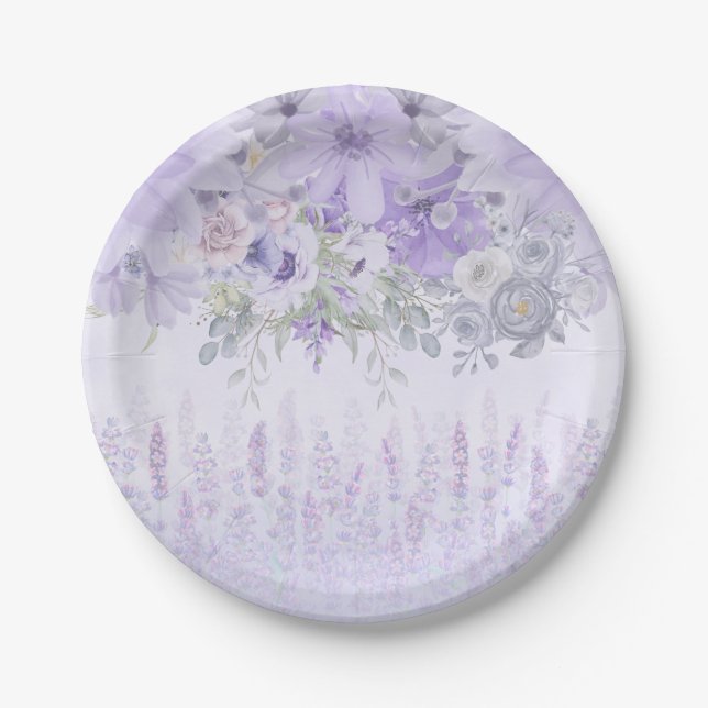 Elegant Watercolor Purple Lavender Color  Paper Plate (Front)