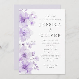 Elegant Watercolor Purple Lavender Flowers Wedding Invitation