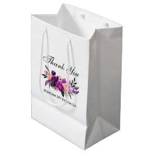 Elegant Watercolor Purple Violet Floral Thank You Medium Gift Bag