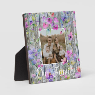 Elegant watercolor purple wildflowers barnwood plaque