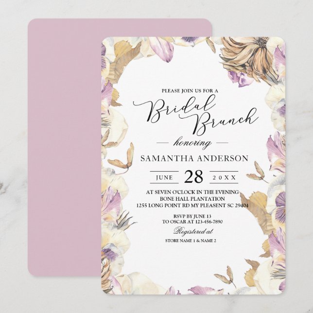 Elegant Watercolor Purple & Yellow Beauty Flowers Invitation (Front/Back)