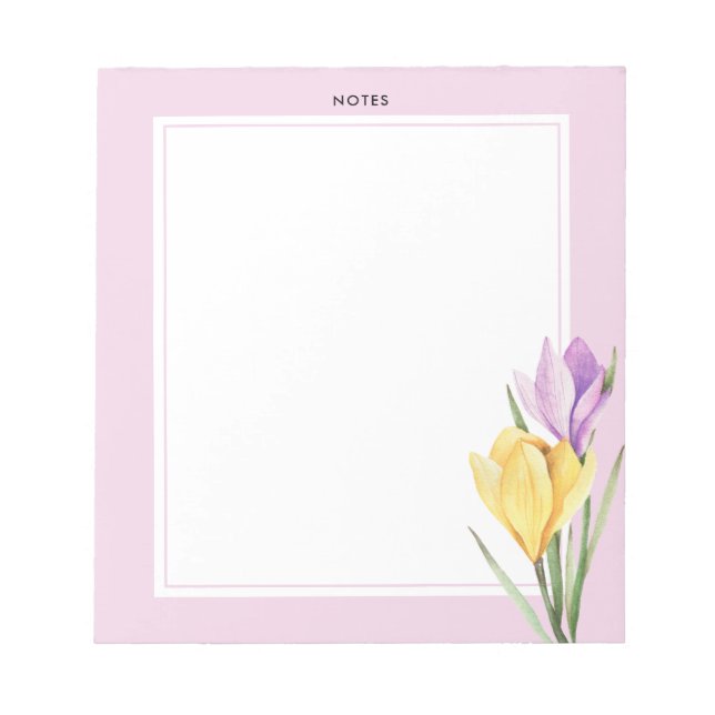Elegant Watercolor Purple Yellow Crocus Floral  Notepad (Front)