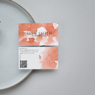 Elegant Watercolor QR Code Terracotta Abstract Business Card