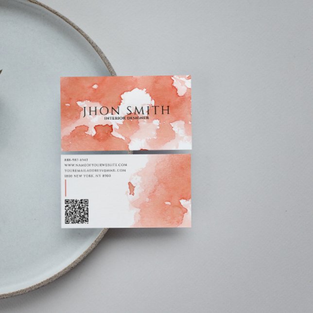 Elegant Watercolor QR Code Terracotta Abstract     Business Card (Creator Uploaded)