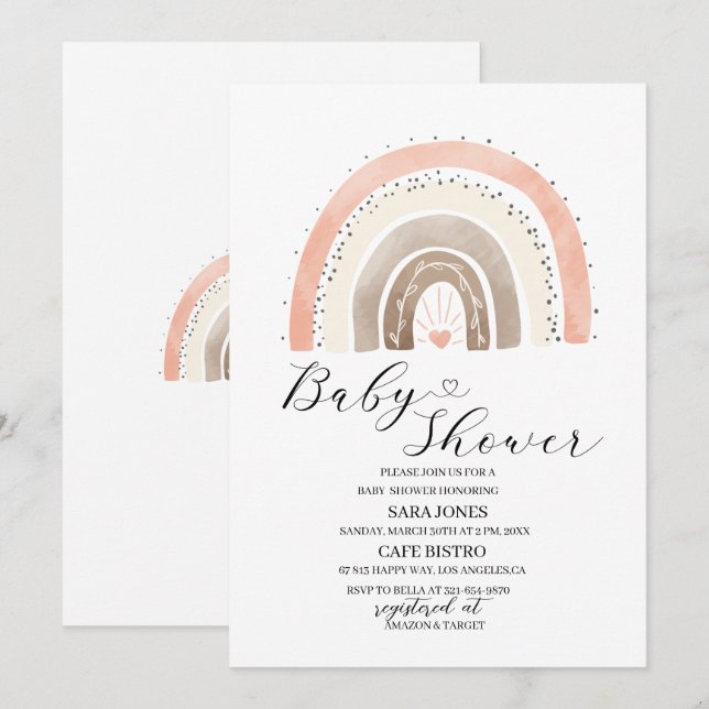 Elegant  watercolor  rainbow  Baby Shower Invitati Invitation (Front/Back)
