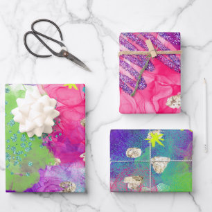 Elegant Watercolor Rainbow Neon Iridescent Pattern Wrapping Paper Sheet
