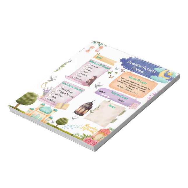 Elegant Watercolor Ramadan Activity Planner  Notepad (Rotated)