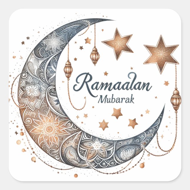 Elegant watercolor Ramadan Kareem Mubarak Square Sticker (Front)