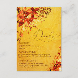 Elegant Watercolor Red and Gold Poinsettia Wedding Enclosure Card