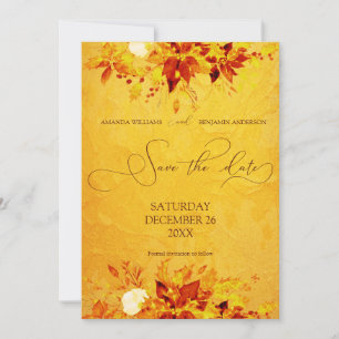 Elegant Watercolor Red and Gold Poinsettia Wedding Save The Date