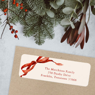 Elegant Watercolor Red Bow Christmas Address
