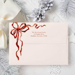 Elegant Watercolor Red Bow Christmas Holiday Envelope