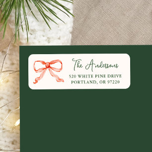 Elegant Watercolor Red Bow Cream Return Address