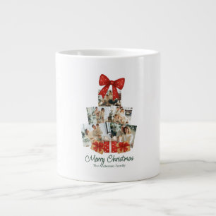 Elegant Watercolor Red Bow Family Christmas Tree Large Coffee Mug