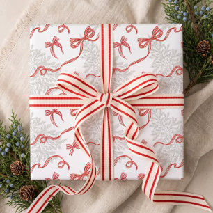 Elegant Watercolor Red Bow Ribbon Christmas Tree Wrapping Paper