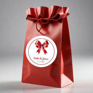 Elegant Watercolor Red Bow Wedding Favor Sticker