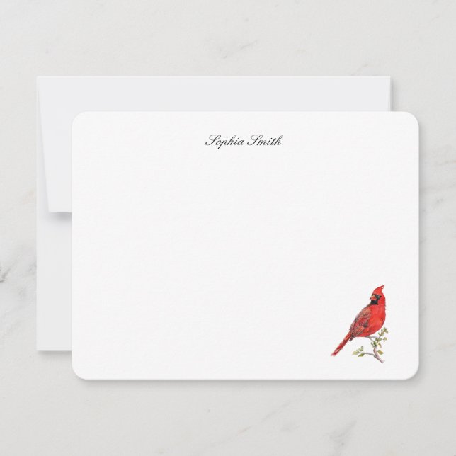 Elegant watercolor Red Cardinal bird flat Thank You Card (Front)