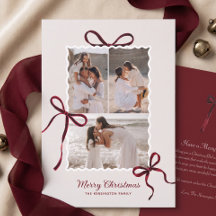 Elegant Watercolor Red Christmas Bow Photo Collage