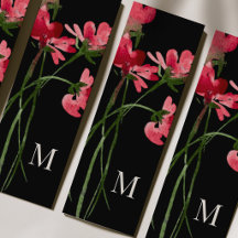 Elegant Watercolor Red Floral Monogram Bookmark
