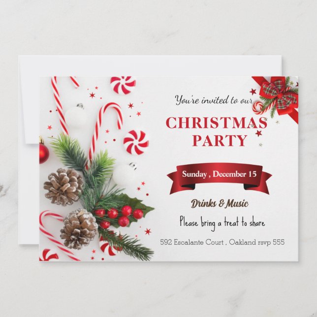 Elegant watercolor red green Christmas Invitation (Front)