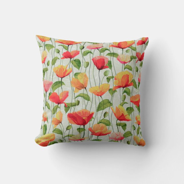 Elegant Watercolor Red Pink and Yellow Flowers | Cushion (Front)