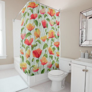 Elegant Watercolor Red Pink and Yellow Flowers   Shower Curtain