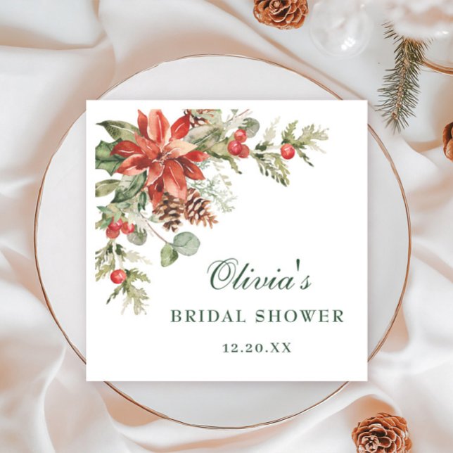 Elegant Watercolor Red Poinsettia BRIDAL SHOWER Napkin (Creator Uploaded)