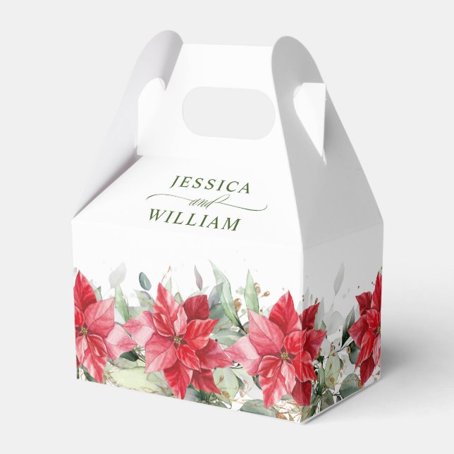 Elegant Watercolor Red Poinsettia Wedding Favour B Favour Box (Front Side)