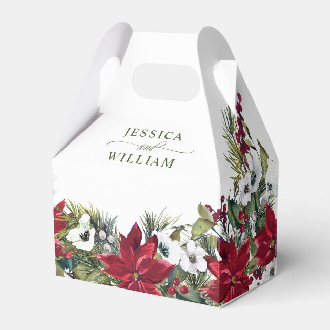 Elegant Watercolor Red Poinsettia Wedding Favour Box (Front Side)