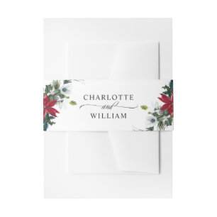 Elegant Watercolor Red Poinsettia Wedding Invitation Belly Band