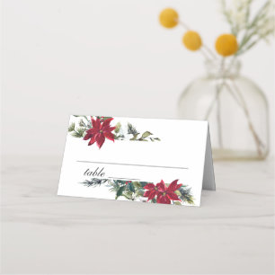 Elegant Watercolor Red Poinsettia Wedding Table Place Card