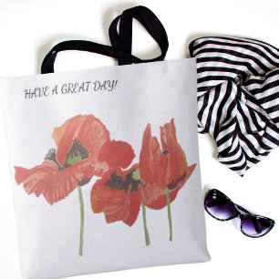 Elegant Watercolor Red Poppies on White Tote Bag
