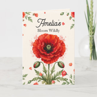 Elegant Watercolor Red Poppy Symmetrical Monogram Card