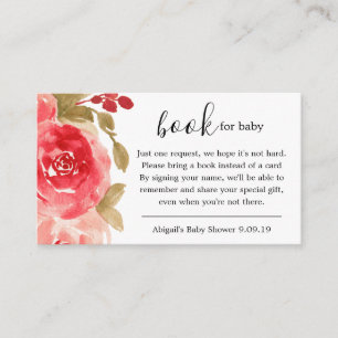 Elegant Watercolor Red Rose Books for Baby Enclosure Card