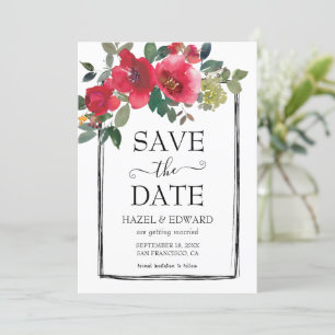 Elegant Watercolor Red Rose Floral Save the Date Invitation