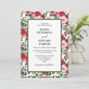 Elegant Watercolor Red Rose Floral Wedding Invitation