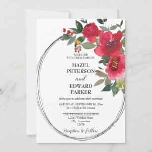 Elegant Watercolor Red Rose Floral Wedding Invitation