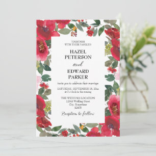 Elegant Watercolor Red Rose Floral Wedding Invitation