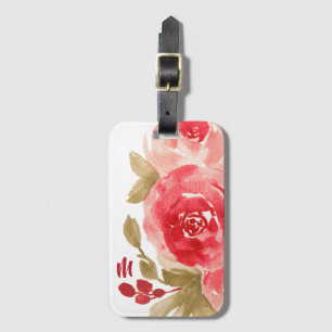 Elegant Watercolor Red Rose Monogram Luggage Tag