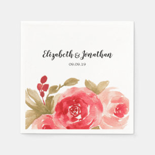 Elegant Watercolor Red Rose Wedding Napkin