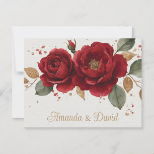 Elegant Watercolor Red Roses with Golden Glitter Postcard