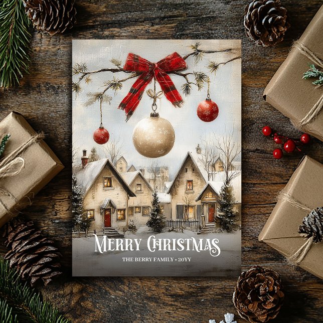 Elegant Watercolor Red White Christmas Scene Card (Elegant Watercolor Red White Christmas Scene Card)