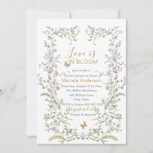 Elegant Watercolor Retro  Golden Flowers Bridal Sh Invitation