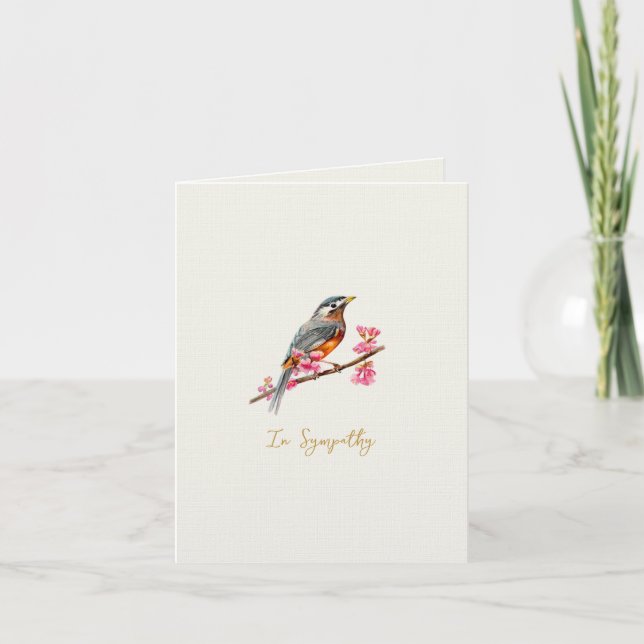 Elegant watercolor Robin bird Sympathy card (Front)