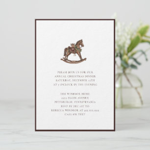 Elegant Watercolor Rocking Horses Plaid Christmas  Invitation