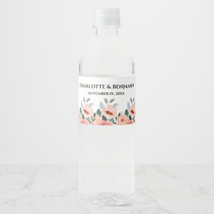 Elegant Watercolor Romantic Floral Wedding Water Bottle Label