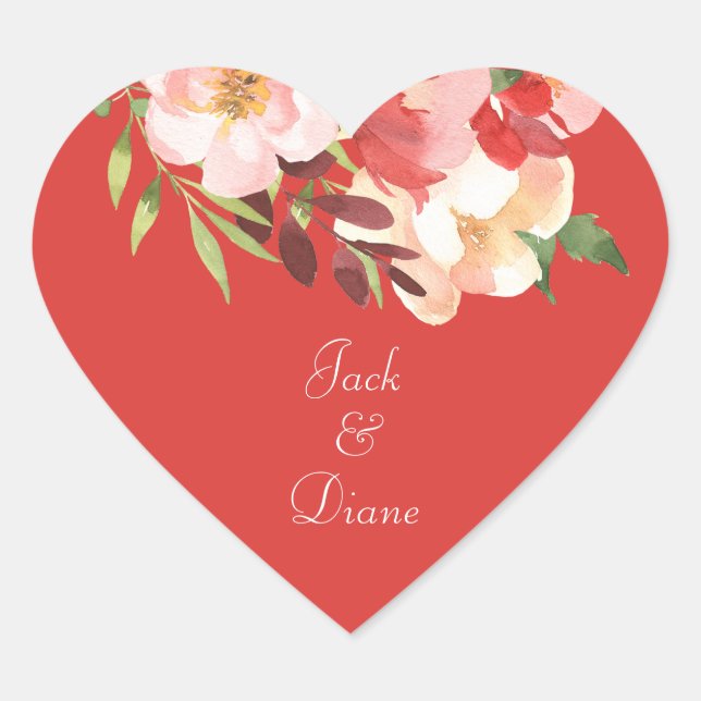 Elegant Watercolor Rose Bouquet Heart Sticker (Front)