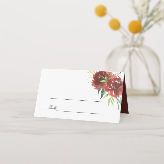 Elegant Watercolor Rose Bouquet Place Card (Front)