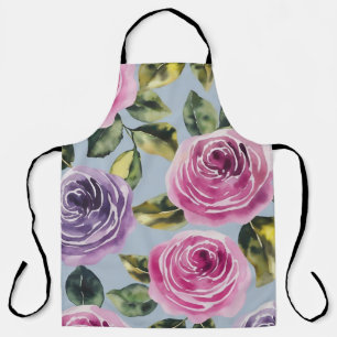 Elegant Watercolor Rose Floral Design Apron