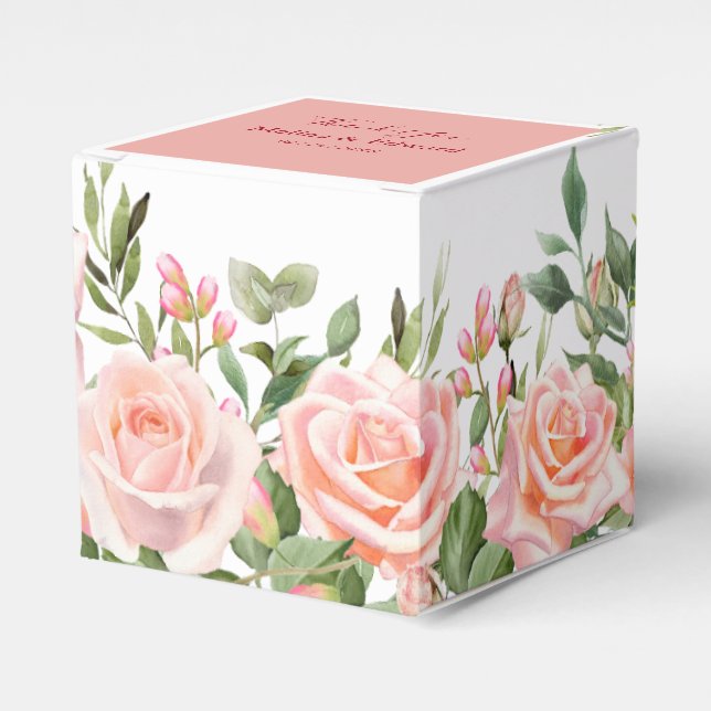 Elegant Watercolor Rose Florals Wedding  Favour Box (Front Side)